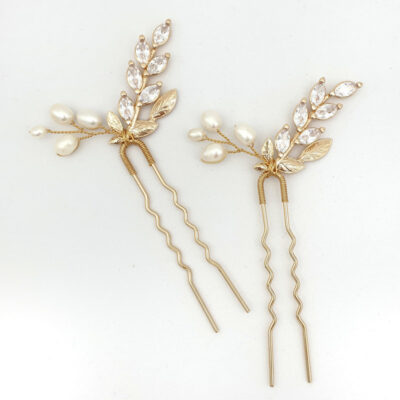 Gold pearl bridal hair pins