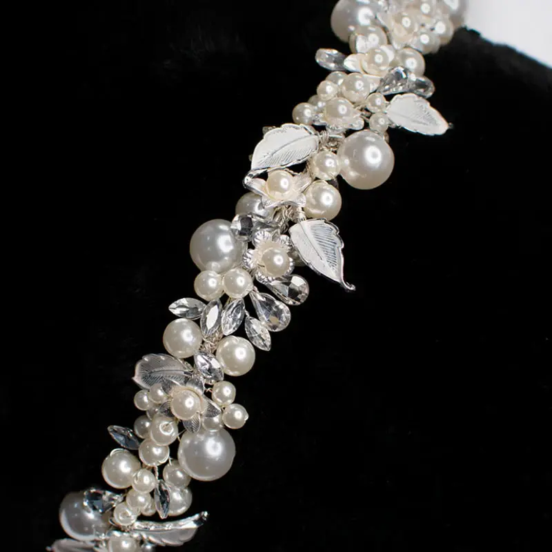 Pearl floral silver bridal headband