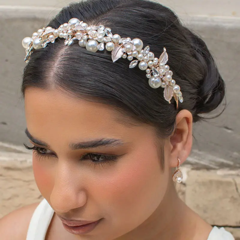 Rose gold pearl bridal headband