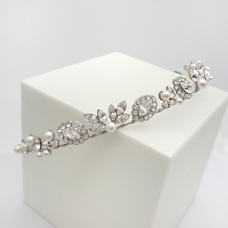 Silver bespoke crystal and pearl bridal tiara