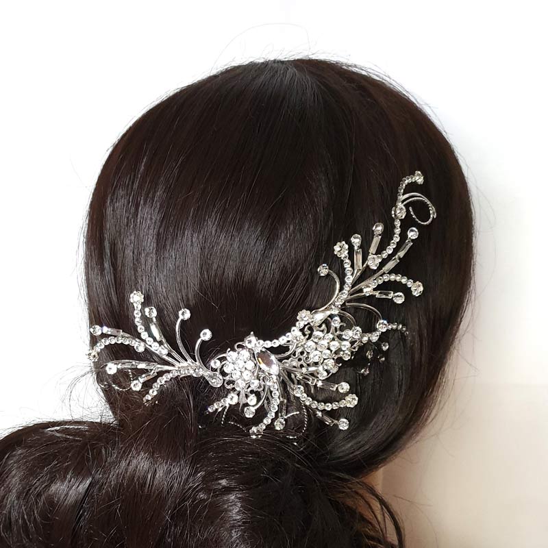 Silver crystal statement bridal comb