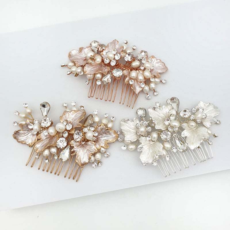 Silver, gold or rose gold pearl bridal hair combs