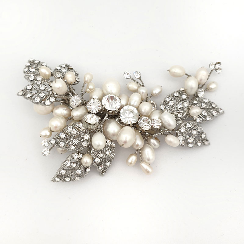 Silver pearl and diamante bridal hair clip
