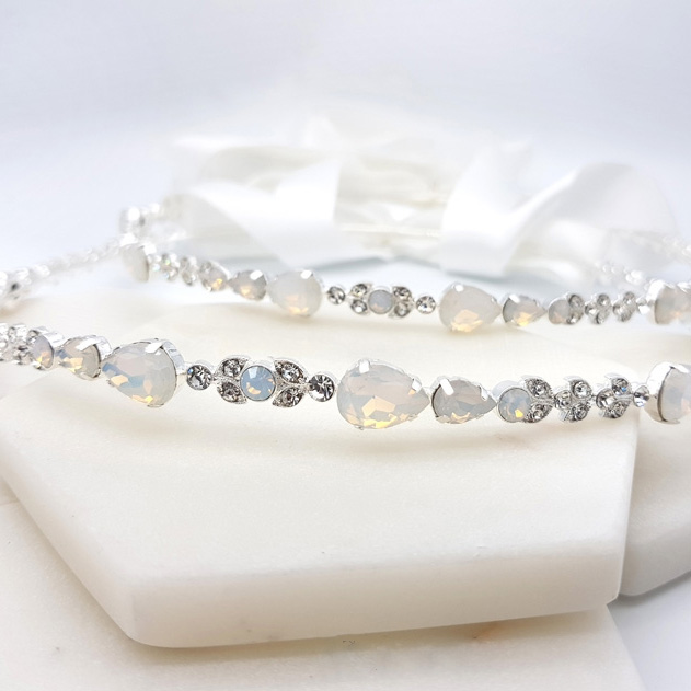 Opal crystal bridal stefana crowns