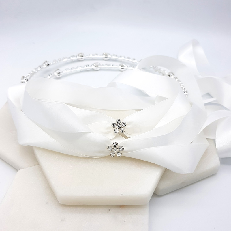 Silver opal crystal stefana wedding crowns