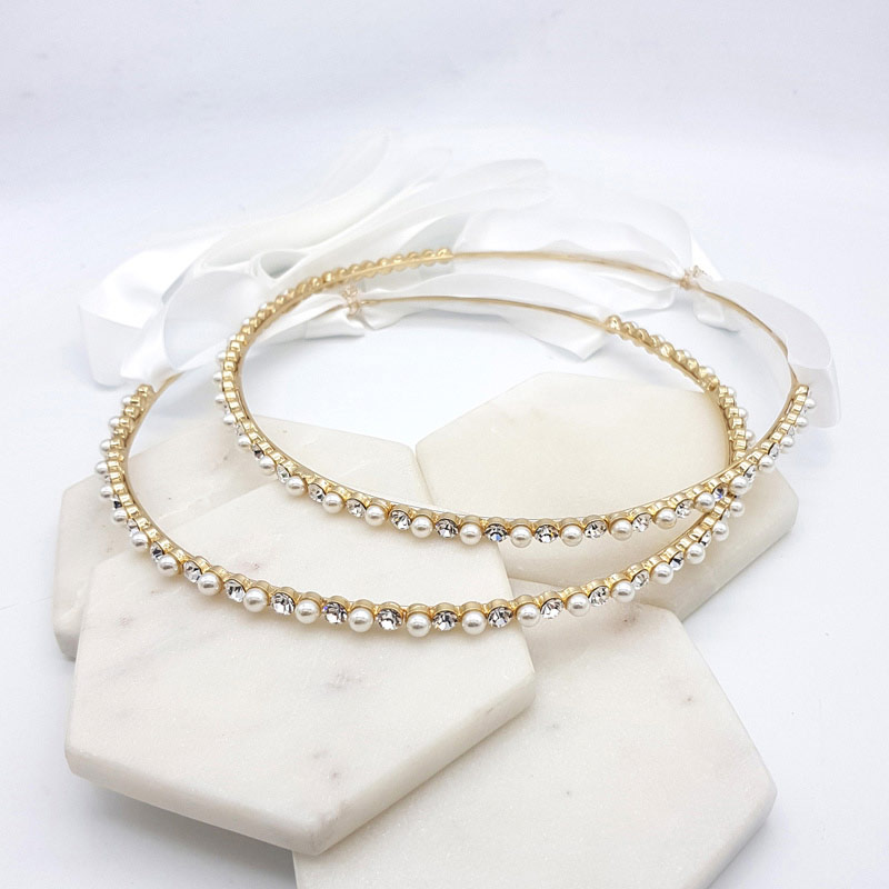 Gold pearl and crystal bridal stefana