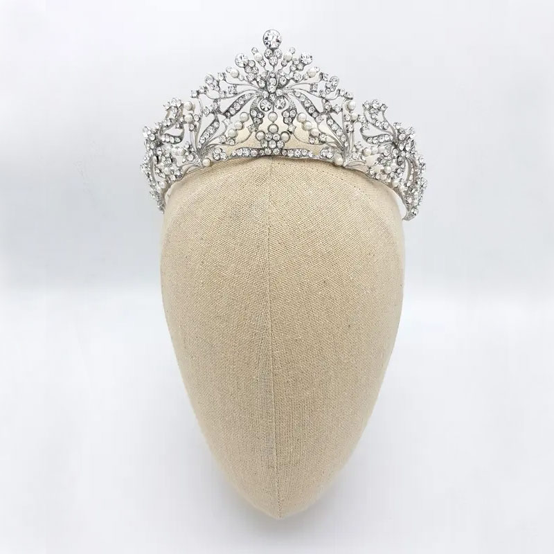 Silver pearl and diamante bridal crown