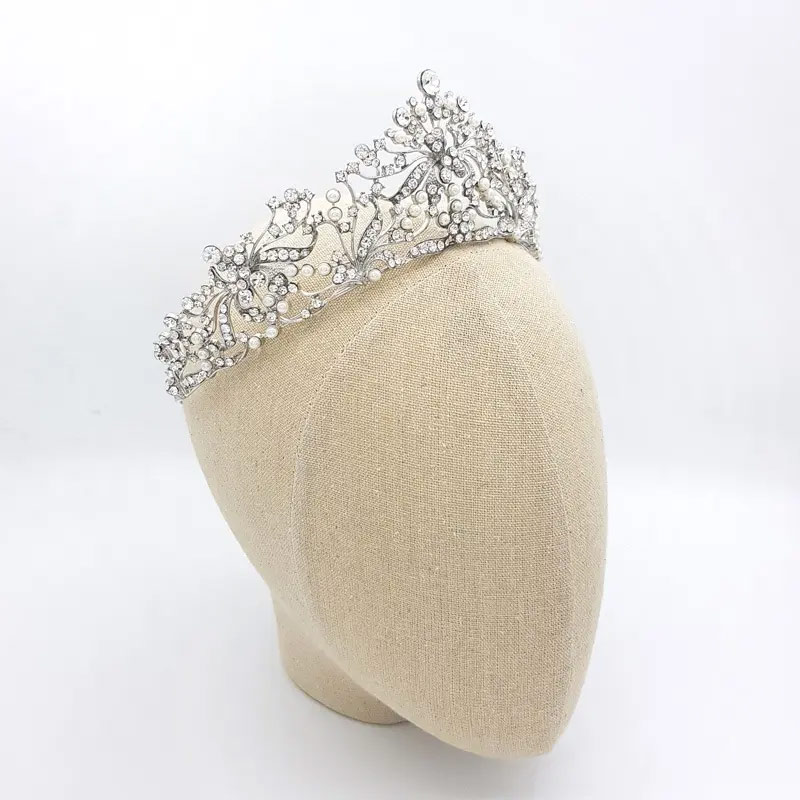 Silver pearl bridal crown
