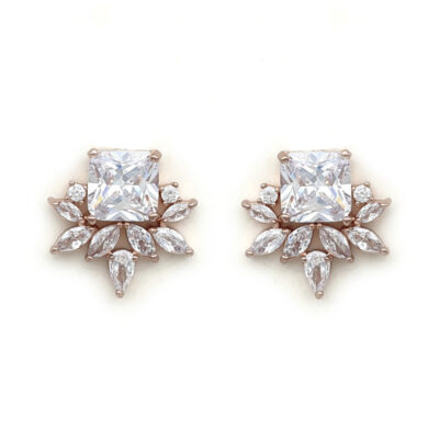 Rose gold stud bridal earrings