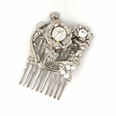Silver floral crystal bridal hair comb