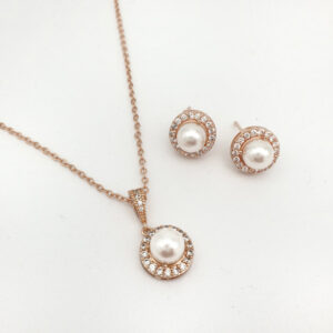 Rose gold pearl pendant necklace set