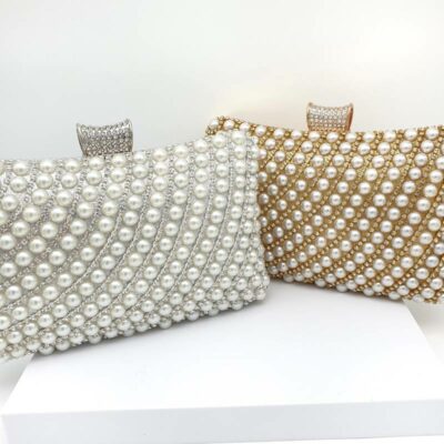 Silver and gold pearl bridal clutches