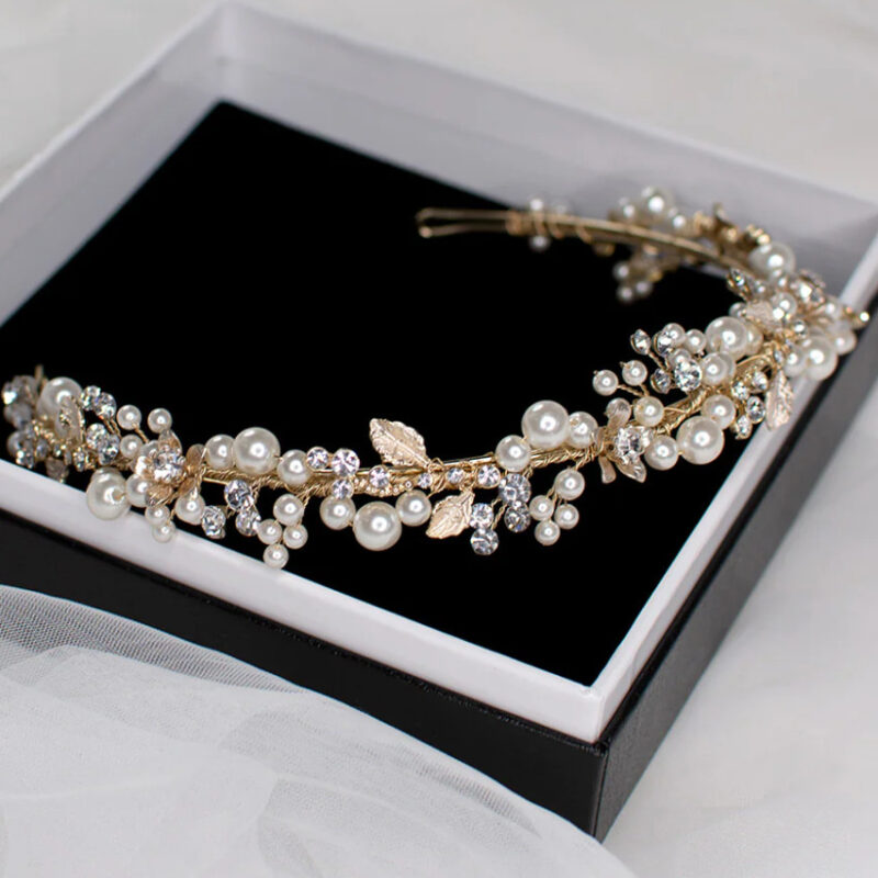 Gold pearl bridal headband