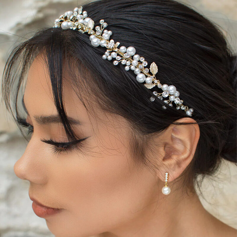 Gold pearl floral bridal headband