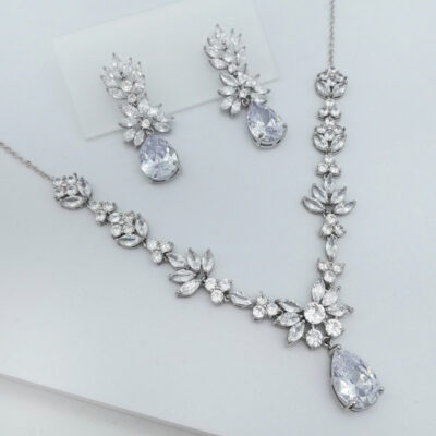 Silver bridal necklace set