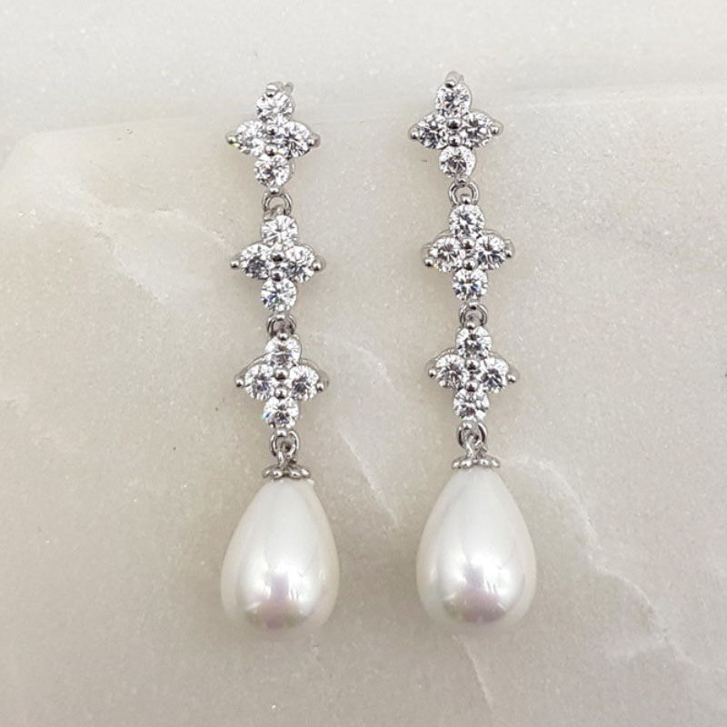 Pearl Long Drop Earrings (Silver/Gold/Rose Gold) 'Malorey