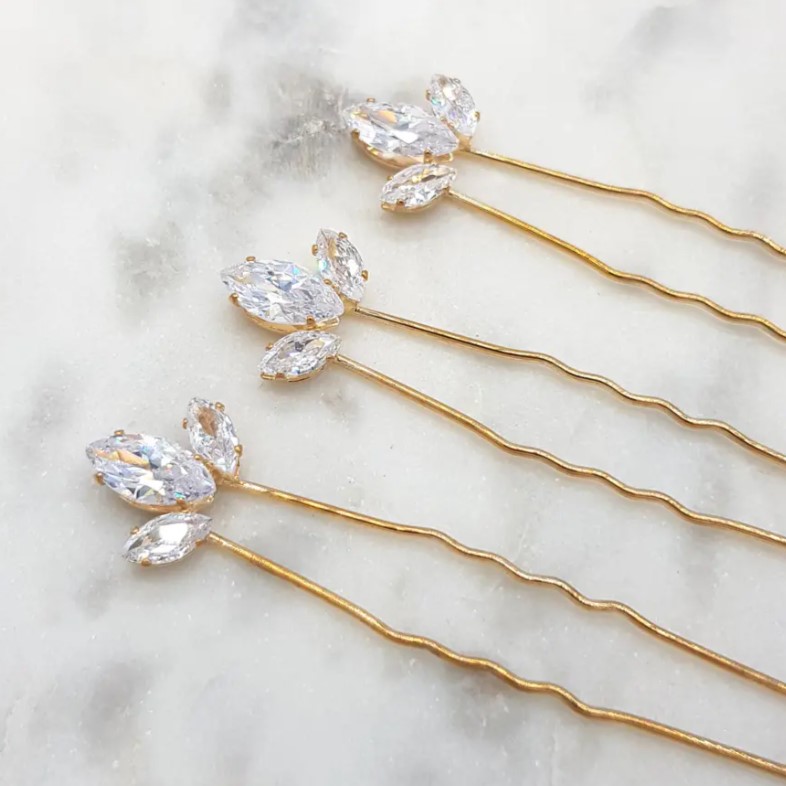 Gold cz hair pins