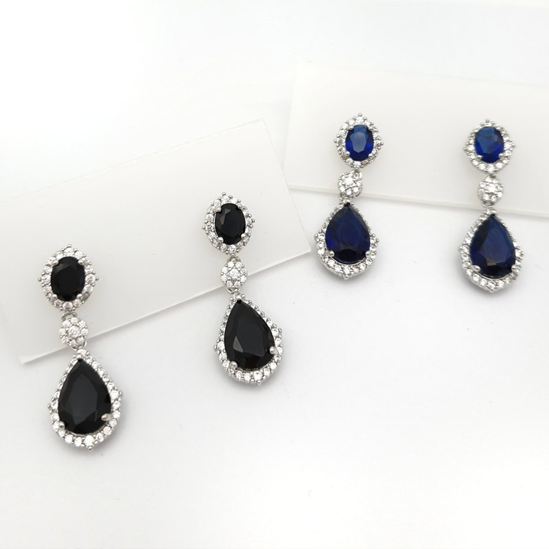 black or blue silver drop earrings