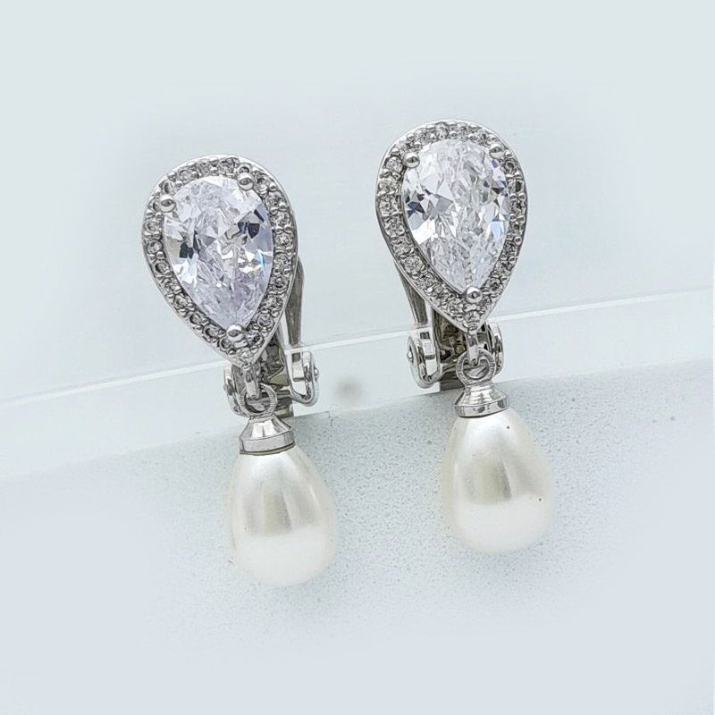 Silver clip on drop earrings
